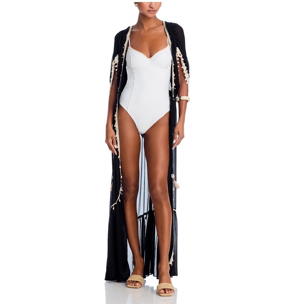 Ramy Brook Nikolai Cover Up Maxi Dress Black Shell Embellished XL NEW